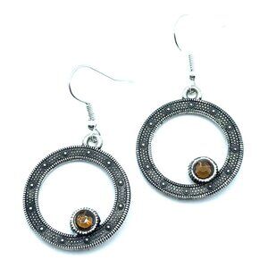Brighton Townsend Amber Tan Crystals Small Circles Hoops Custom Silver Earrings